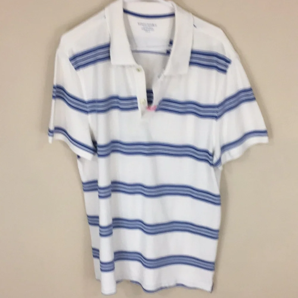 Banana Republic Fitted Polo White and Blue Stripes Size XL